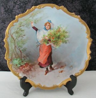 Antique Hand - Painted Limoges Porcelain Signed Wall Plaque Charger