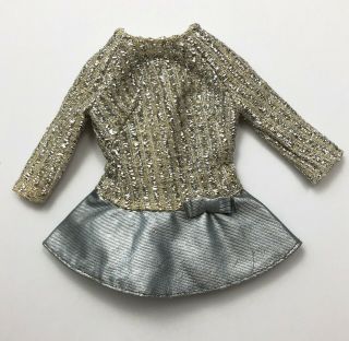 Vintage Mod Barbie Salute To Silver Silver Sparkle Metallic Knit Lame Dress
