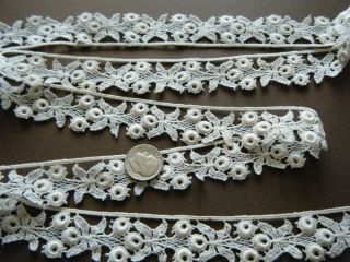 19c Old Vtg Antique Lace Dainty Floral Trim Scalloped 40 " Edging Doll Costume