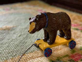 Artisan Miniature Dollhouse Vintage Sculpted Metal Bear Pull Toy Signed Uk