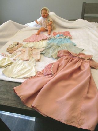 Vintage Ideal Thumbelina Baby Doll Toddler 0tt - 14 Vinyl Dresses Bonnets