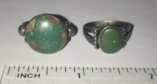 2 Antique Native American Sterling Silver Green Turquoise Rings