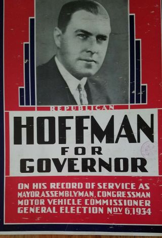 Vintage 1934 Harold G Hoffman U.  S Governor Political Campaign Poster Jersey 3