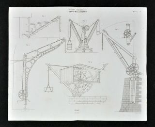 1859 Antique Didot Print Early Mechanical Cranes Lifting Machine Hoist Industry