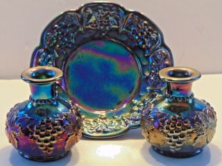 Two (2) Antique Dugan Carnival Glass Perfume Bottle Circa 1911 & Plate