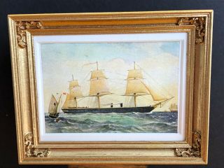 Vintage Dollhouse Framed Naval Print - “H.  M.  STEAM FRIGATE WARRIOR” 1:12 2