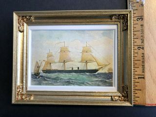 Vintage Dollhouse Framed Naval Print - “H.  M.  STEAM FRIGATE WARRIOR” 1:12 5