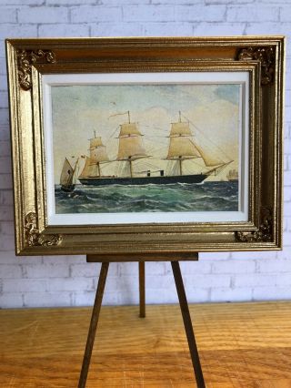 Vintage Dollhouse Framed Naval Print - “H.  M.  STEAM FRIGATE WARRIOR” 1:12 7