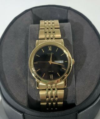 Mld Citizen 2500 - S029201 Wr50 Wr 50 Goldtone Black Dial Gold Dial Watch 36mm