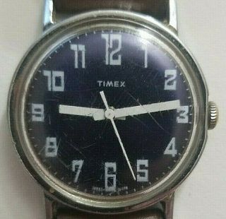Mens Vintage 1970 Timex Mercury Slvr.  Tone Blue Dial Mechanical Watch 16053 - 10478