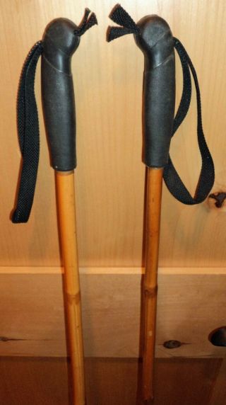 Vintage Bamboo nordic cc 52 inch 130 cm Ski Poles leather adjustable straps VGUC 2