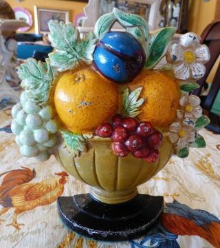 Antique Hubley 456 Cast Iron Fruit Basket Doorstop Gorgeous Colors Euc