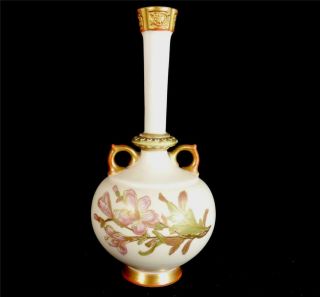 C1888 Antique Royal Worcester Blush Ivory Porcelain Bottle Vase