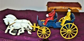 Antique Kenton Cast Iron Horse Drawn Buggy Carriage W/ Passangers And Topper