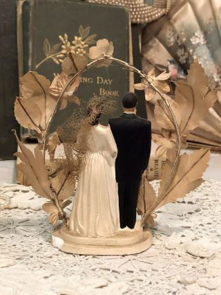 Vintage 1940s Chalkware Bride And Groom Wedding Cake Topper Handsome Couple 6
