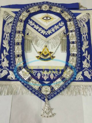 Masonic Past Master Apron Collar And Jewel Blue Velvet