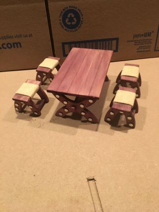Vintage Miniature Dollhouse Wooden Kitchen Table And Chairs