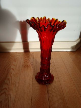Fenton April Showers Antique Carnival Glass Red Vase - -