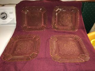 Four Rare Antique 10.  25 " Yellow Lorain Basket Depression Glass Dinner Plates