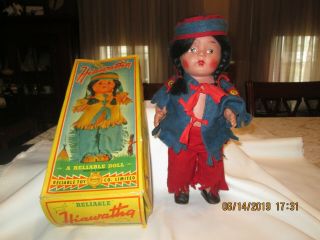 Vintage Hiawatha Indian Doll By Reliable Toy Co Made In Canada W/original Box