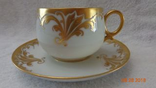 Antique Victoria Austria Tea Cup Saucer Set Covered In Heavy Gold Gilt Work