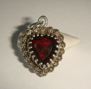 Antique Edwardian Charles Horner Red Glass Repousse Heart Charm