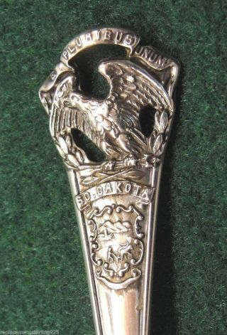 Sterling Souvenir Spoon South Dakota With Eagle On Handle