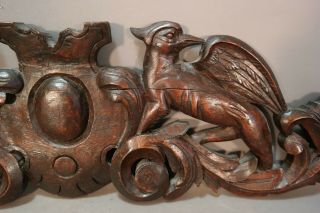 19thC Antique VICTORIAN CARVED Wood WINGED GRIFFIN Old GREEK SPHINX Wall PLAQUE 4