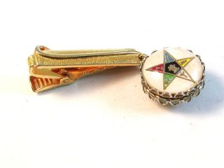 Vintage Gold Tone Tie Clasp With Dangley Eastern Star Symbol