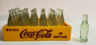 Vintage Miniature Coca - Cola Coke Crate 24 Green Tinted Plastic Bottles Dollhouse