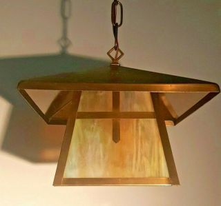 Mission Arts Crafts Slag Glass Craftsman Rejuvanation Hanging Light Fixture