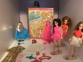 Vintage Dawn And Her Friends Doll Case With Dolls And Accessories