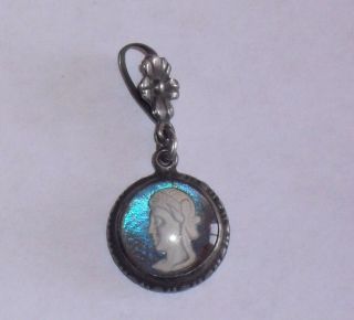 Antique Sterling Morpho Butterfly Wing Pendant Sulphide Intaglio Cameo England