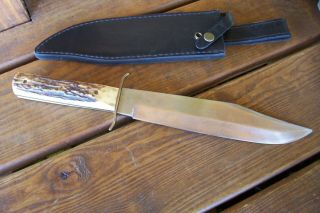 Vintage G.  C.  Co.  Germany Stag Handle 447 Bowie Knife Large 15 1/2 " With Sheath
