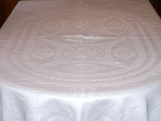 Vintage Irish Damask Linen Tablecloth,  Medallion Design,  70 " Square,  C1920