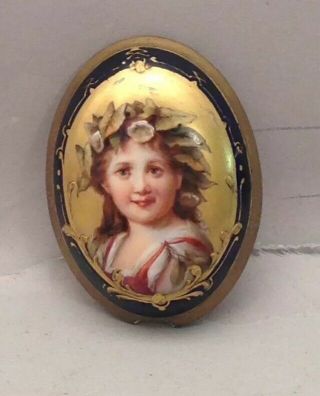 Antique Austria Royal Vienna Trinket Box W Fine Miniature Painting Of A Girl