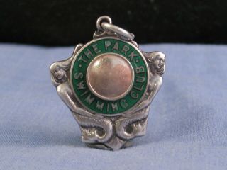 Silver Enamel Antique Art Deco Fob The Park Swimming Club Mermaid Medal 1931