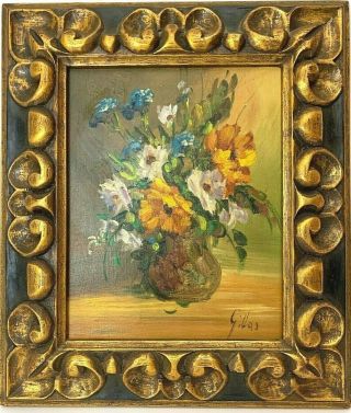 Vintage Mid Century Floral Oil Painting Of Flowers In A Vase,  Signed And Framed