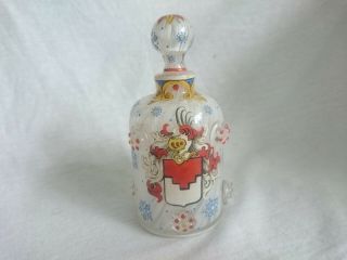 Antique Unusual Bohemian Painted White Stripe Glass Scent Perfume Bottle Prunts