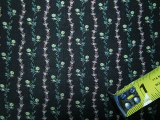 Antique Fabric 19c Black Floral Brushed Cotton 29 1/2 " X 84 " Quilt Dolls