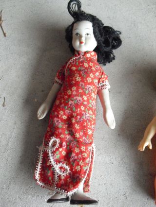 Vintage Porcelain Bisque & Cloth Asian Girl Doll 8 1/2 " Tall