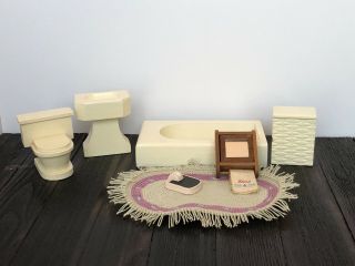 7 Piece Vintage Miniature Dollhouse Wood Bathroom Set Unbranded
