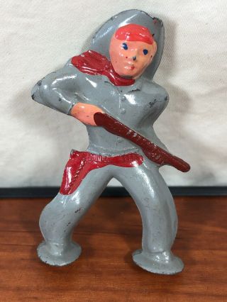 Antique Vintage Paint Die - Cast Metal Old Gray Cowboy Toy Figure Barclay