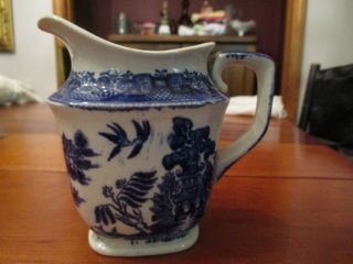 Antique Early Blue Willow Small Pitcher,  Or Creamer,  England