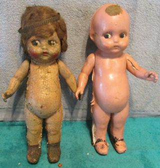 Antique Unmarked All Composition Carnival Dolls Kewpie Type Restore Us