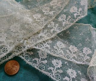 1800s Tulle French Antique Lace Trim Alencon Net Needle Made Mechlin Flanders