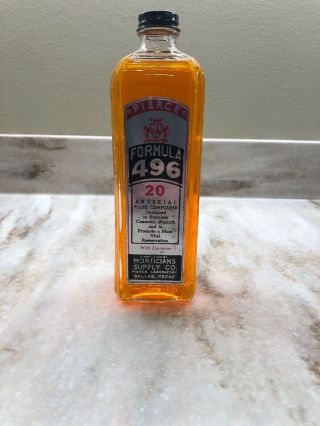 Antique Pierce Formula 496 Embalming Fluid Bottle