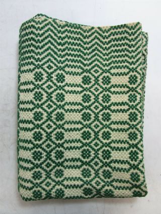 Vintage Woven Wool Rug Patterned Green & White 80.  5 " Long 60 " Wide Decoration