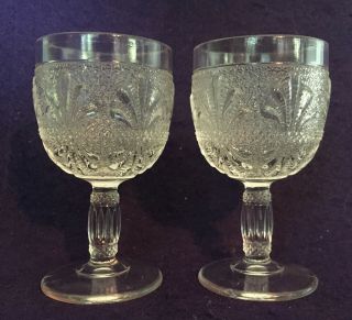2 Pc Eapg Antique Pattern Banded Fleur - De - Lis Wine Glasses Imperial Glass 5