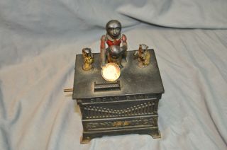 Organ Bank Monkey Antique Vintage Cast Iron Coin